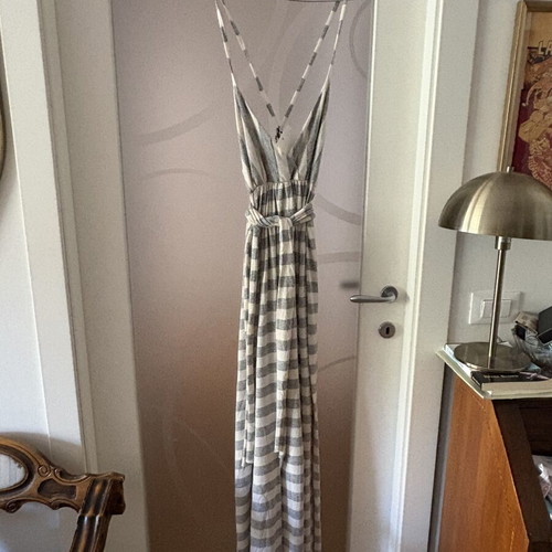 Madame Shoushou striped maxi dress new, cotton, white and grey