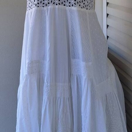 White Boho Dress with Embroidery and Lace, Like New, Size XL