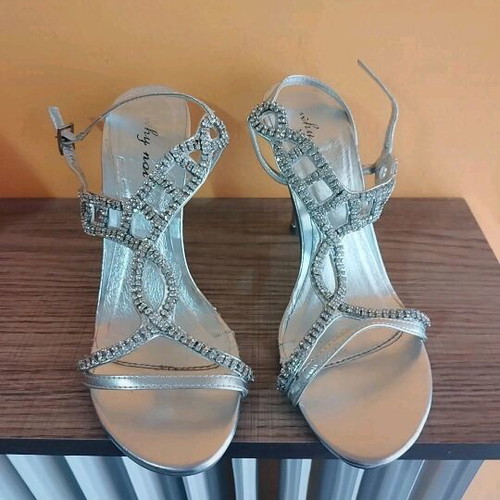Silver sandals with rhinestones size 36 used, Why Not brand