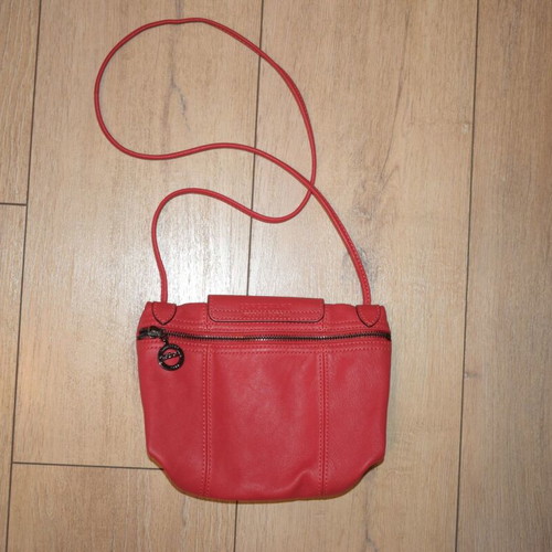 Longchamp Le Pliage leather crossbody bag used, red