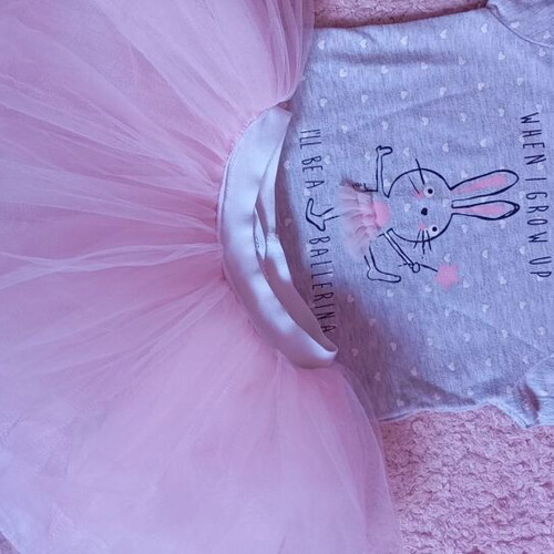 Miss Ebita baby bodysuit and tutu set, 12 months, pink and grey