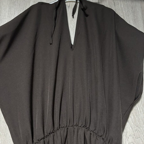 Brown jumpsuit with draped sleeve, one size to large