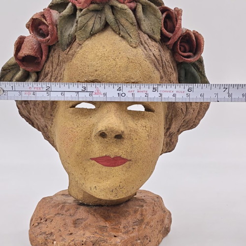 Ceramic mask on stone base by Popi Lydaki used