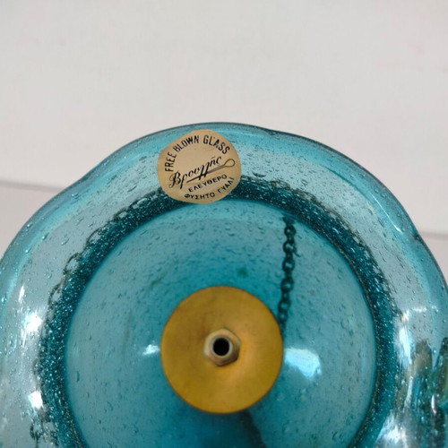 Hanging Oil Lamp Used, Free Blown Glass with Metal Chain