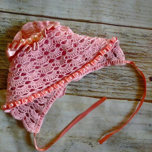 Knitted hat handmade, 100% cotton, pink, for children 1-3 years