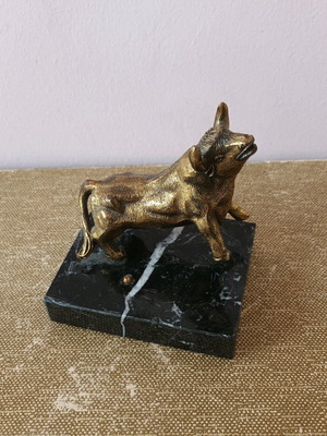 Bronze bull on marble base used