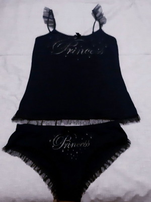 Baby doll πιτζάμες Fancy Zara/Ousho "Princess" XLarge μαύρο βαμβάκερο με δαντέλα καινούργιο
