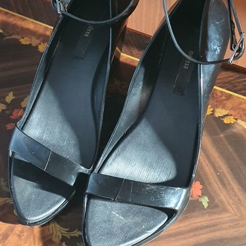 Melissa platform sandals size 38 used, black with strap damage