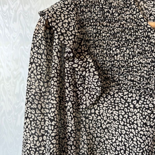 Va Vite Leopard Print Shirred Ruffle Blouse, EU 34 UK 6 XS