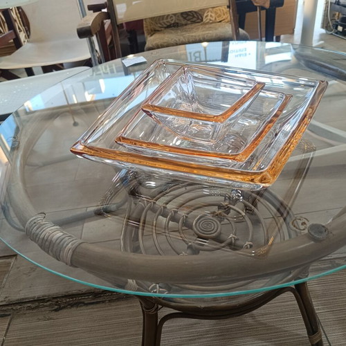Set of 3 vintage glass decorative bowls with orange rim