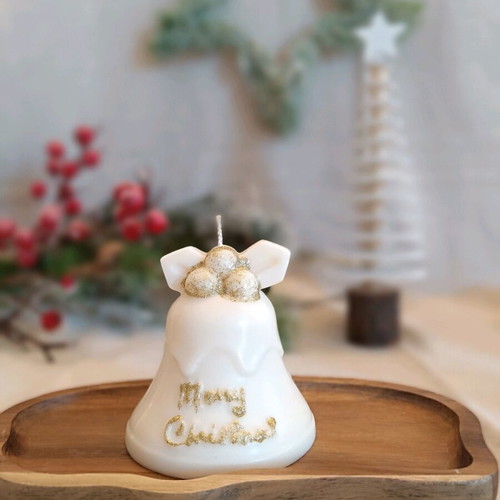 Handmade soy scented candle bell shape ecru with glitter 130g new