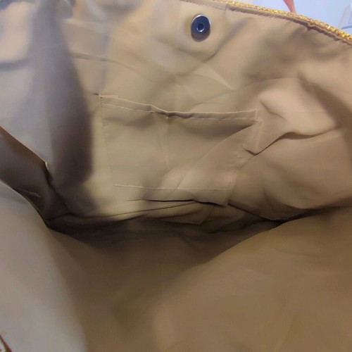 Fabric shoulder bag new, beige and gold