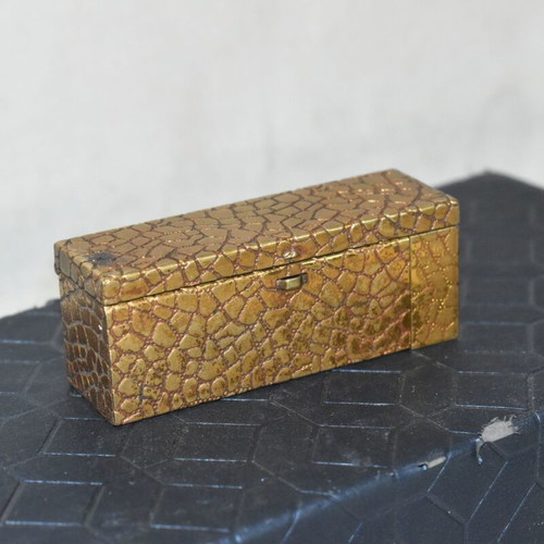 Vintage brass lipstick case with mirror used, retro vanity