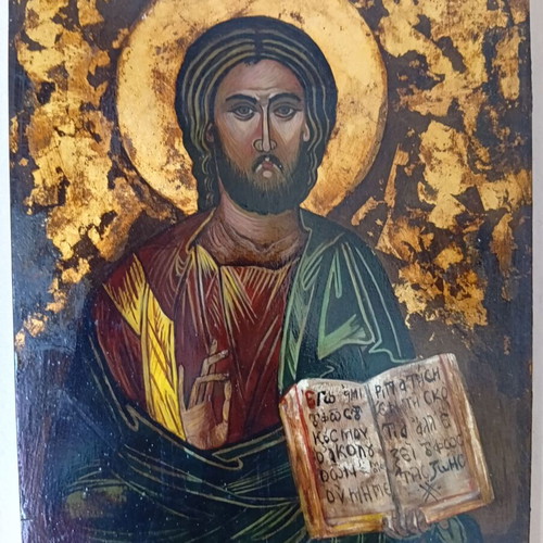 Jesus icon used 30x40 cm with gold leaf on solid wood