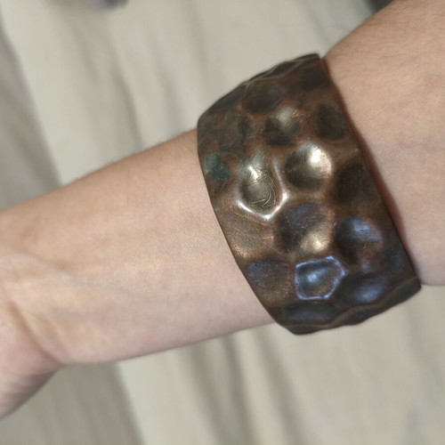 Vintage cuff bracelet used, hammered copper color