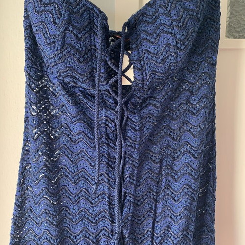 Blue lace strapless jumpsuit Medium new