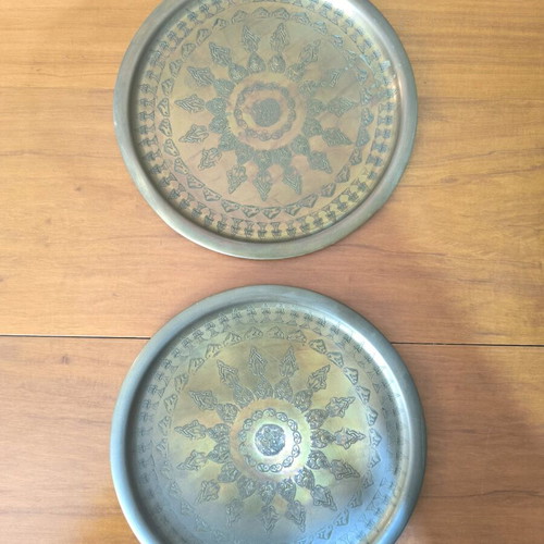 Antique set of Egyptian bronze plates like new