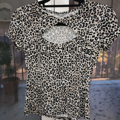 T-shirt with leopard print and chest cut-out, like new, one size