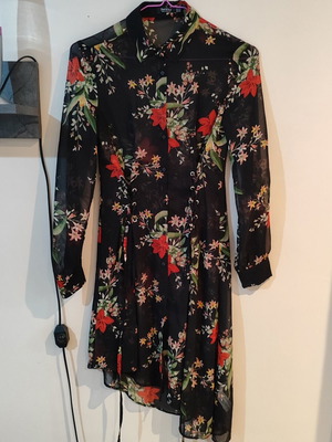 Bershka women's XS black floral semi-transparent dress like new