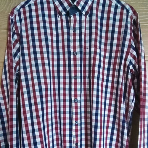 Manetti L slim shirt like new, blue and red