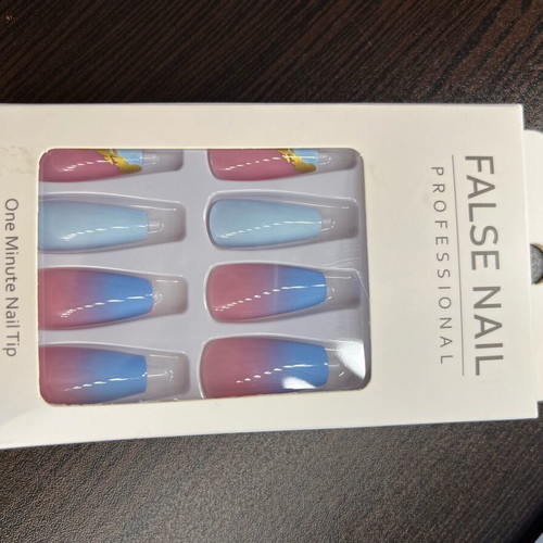 False nails new blue with design, with file and stickers