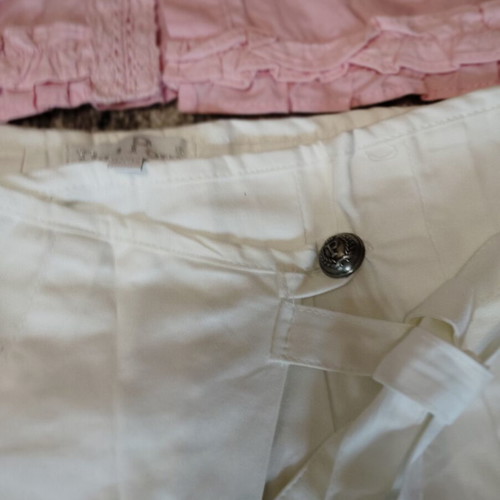 Pom Pom pink shirt and white skirt set like new