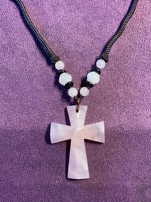 Pendant cross made of authentic rose quartz stone new