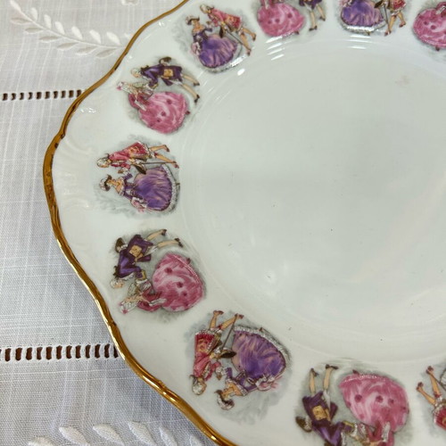 Vintage Bavarian porcelain platter in baroque style with 24K gold and romantic design