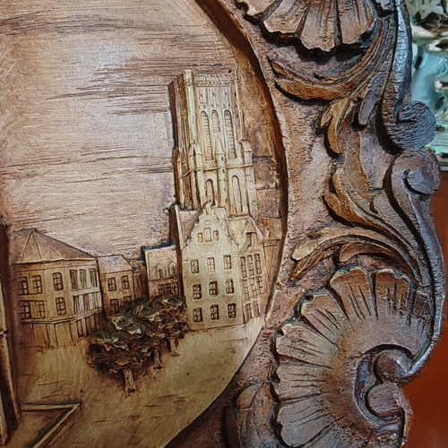 3 x Collector's wall plates - Vintage wood carving.