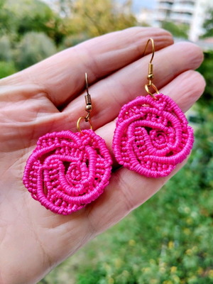 Handmade Boho Rose Micro Macrame Earrings made to order pink gold