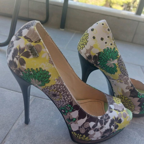 Miss Sixty peeptoe floral pumps used, size 37, multicolor