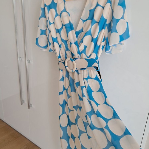 Women's midi dress cruzé like new, white and turquoise