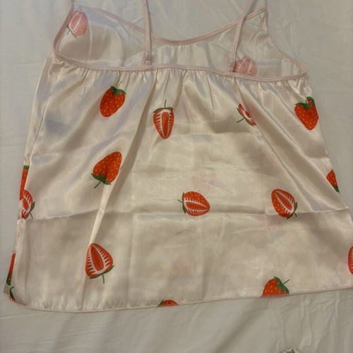 Satin pink pajamas with strawberries new, size S/M