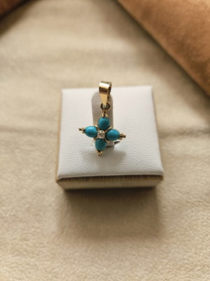 Gold cross 585 14K with turquoise and zircon used