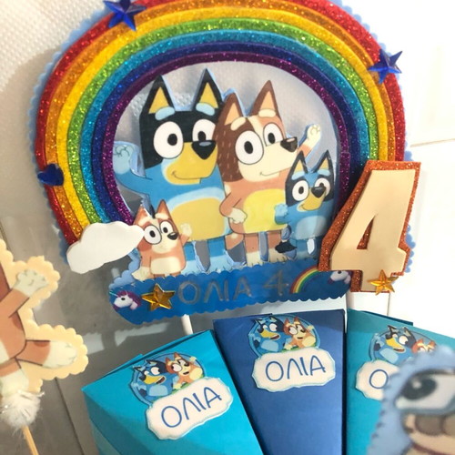Χάρτινη τούρτα Bluey καινούργια με 20 άδεια κουτάκια και φωτισμό