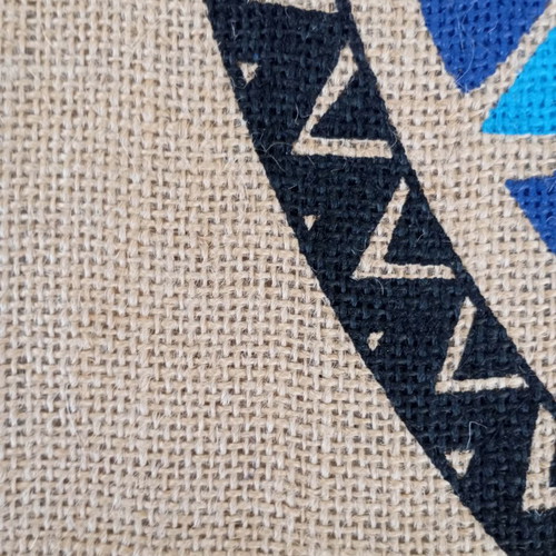Beach bag from jute new, beige and blue
