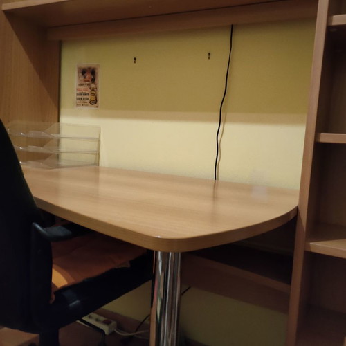 Neoset desk and bookshelf used with office chair