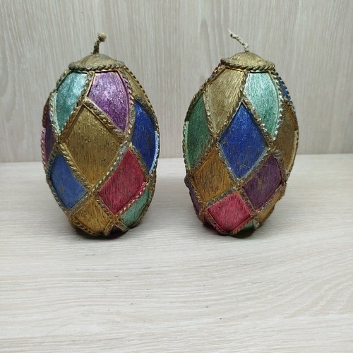 Faberge wax eggs like new, set of 2 with multicolor shades