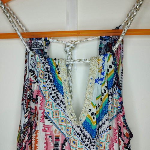 Exes maxi dress used, colorful boho tribal print, size S