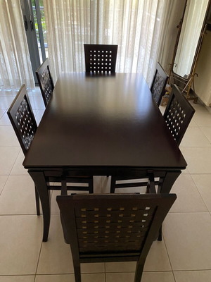 Dining set with 6 chairs and sideboard, wenge finish