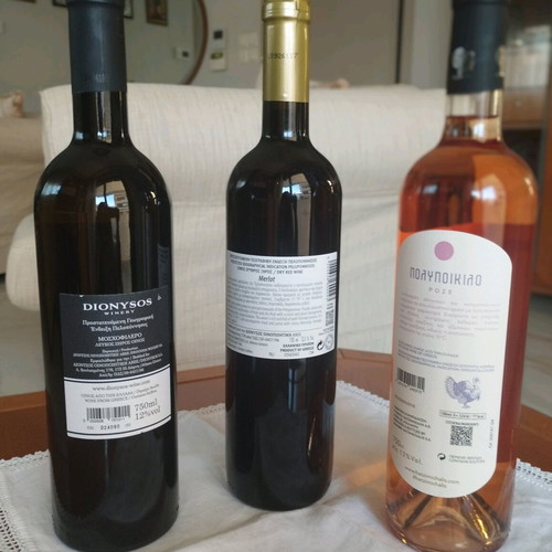 Set of 3 wines new (Rosé, White, Red) with Dionysos, Merlot, Hatzimichalis