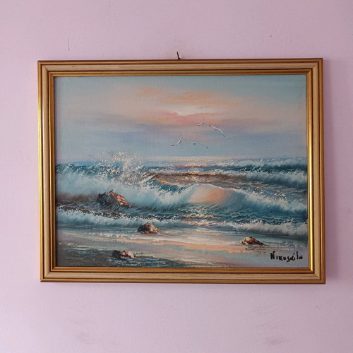 Seascape painting used 46x36 cm signed