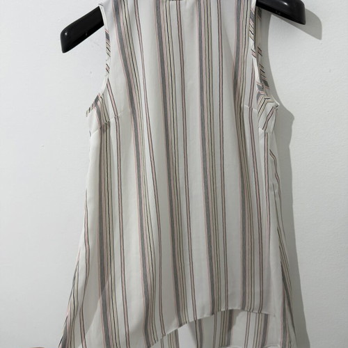 Striped sleeveless top with stand collar and back zipper, like new