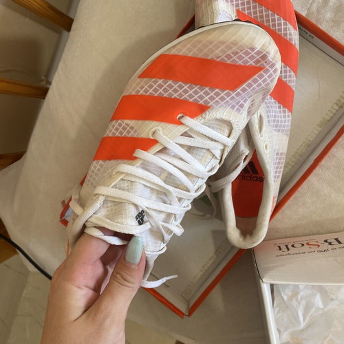 Adidas Athletic Spikes used, size 38.5, white and orange