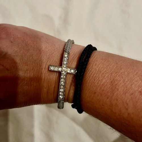 Macrame bracelet with cross like new, grey