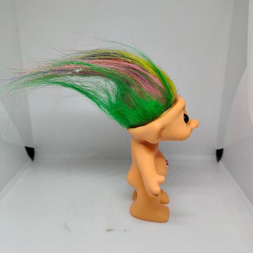 Collectible Efxoulis Troll Doll with Multicolored Hair and Pink Gem like new