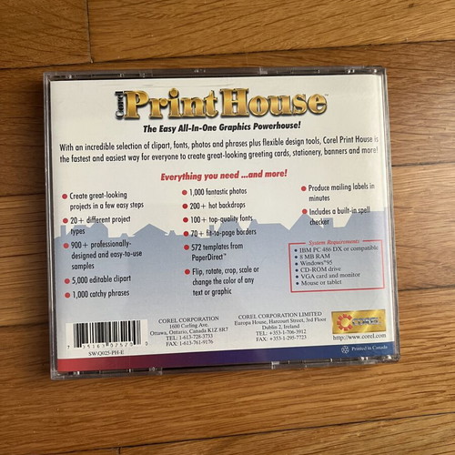 Corel Print House vintage graphic software 1995, complete in box