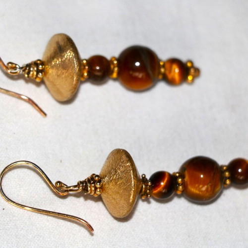 Gold earrings with tiger's eye and 22K gold-plated clasp new