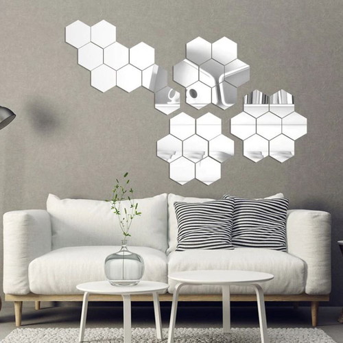 Hexagonal mirror wall stickers new pack of 12
