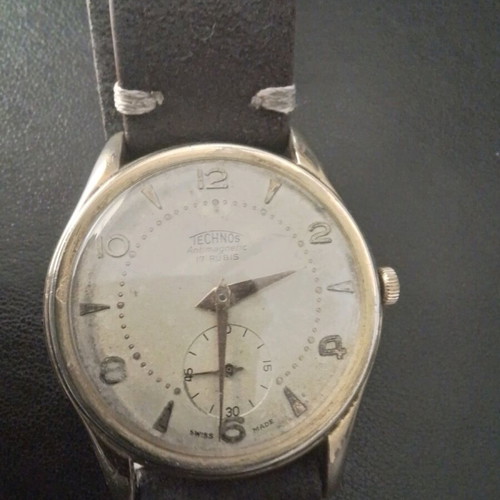 Technos vintage 1950 wind-up watch used with handmade strap